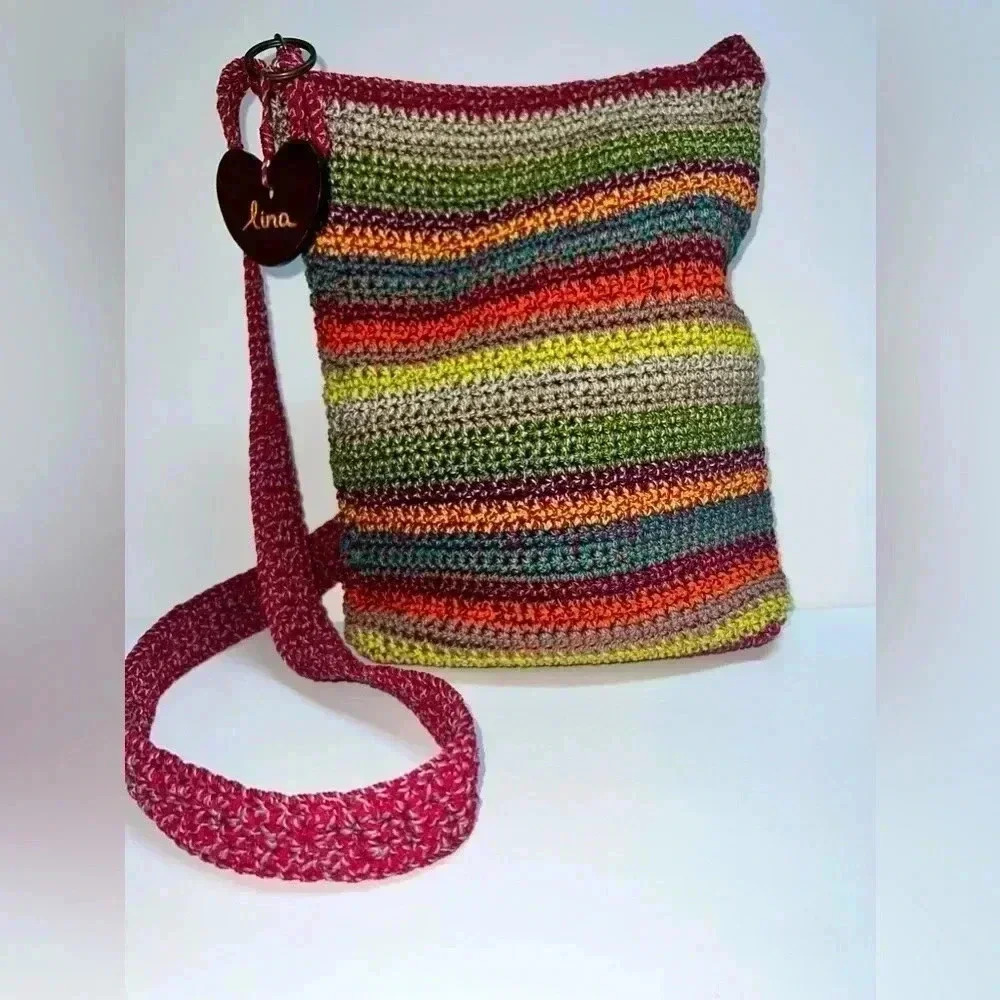 Lina‎ Crossbody Hobo Crochet striped Rainbow purse